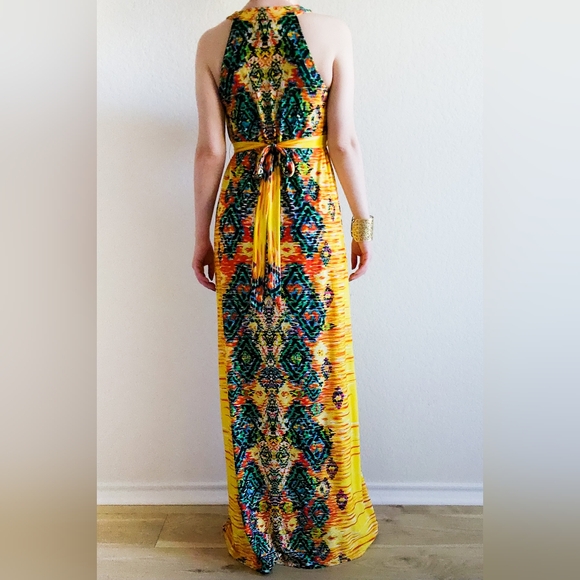 Beaded Yellow & Multicolor Maxi Dress, Size 8 - Picture 2 of 9